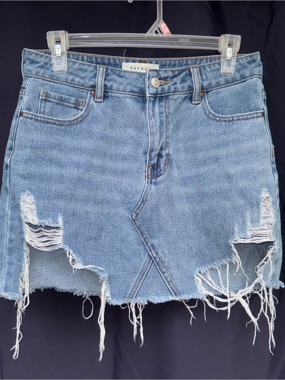 PacSun Light Blue Distressed Denim Mini Skirt